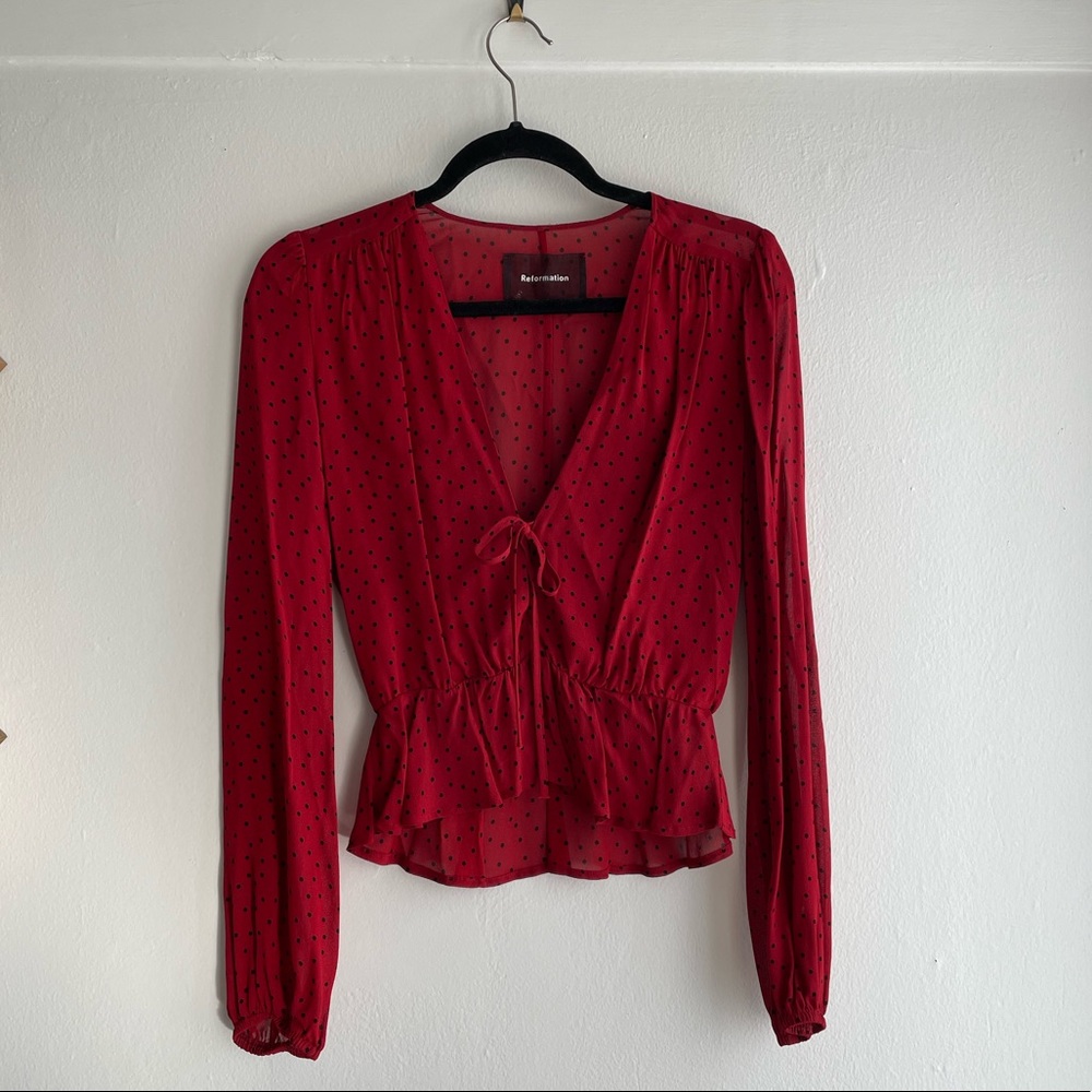 Reformation Red Long Sleeve Blouse
